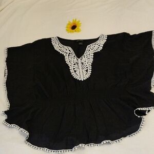 Ashley Stewart. Black Lace Trim Women's Top